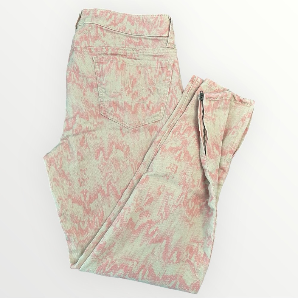 American Eagle Outfitters Size 10 Cream & Pink Tie Dye Bleached Style Jeggings